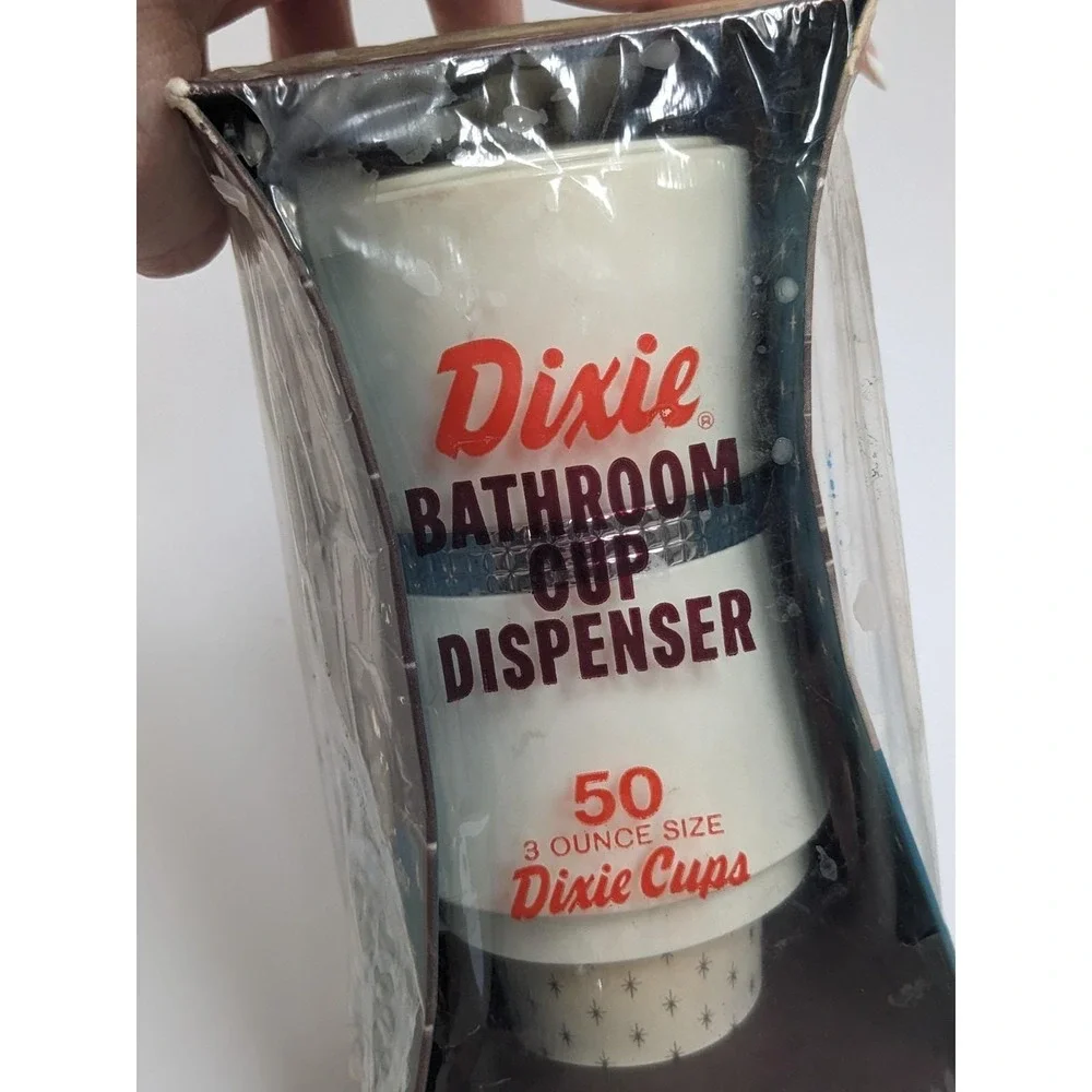 Vintage Mid Century Dixie Cup Bathroom Dispenser NIP‎ Starburst Design & 50 Cups
